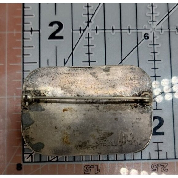 Gilt Chinese Enamel Brooch Gold Plated Front Colorful Design Sterling Silver - Picture 5 of 8